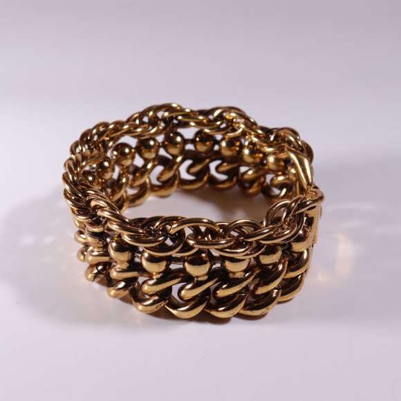 J.Crew Golden Tone Chunky Heavy Statement Bracelet Vintage - Picture 1 of 6